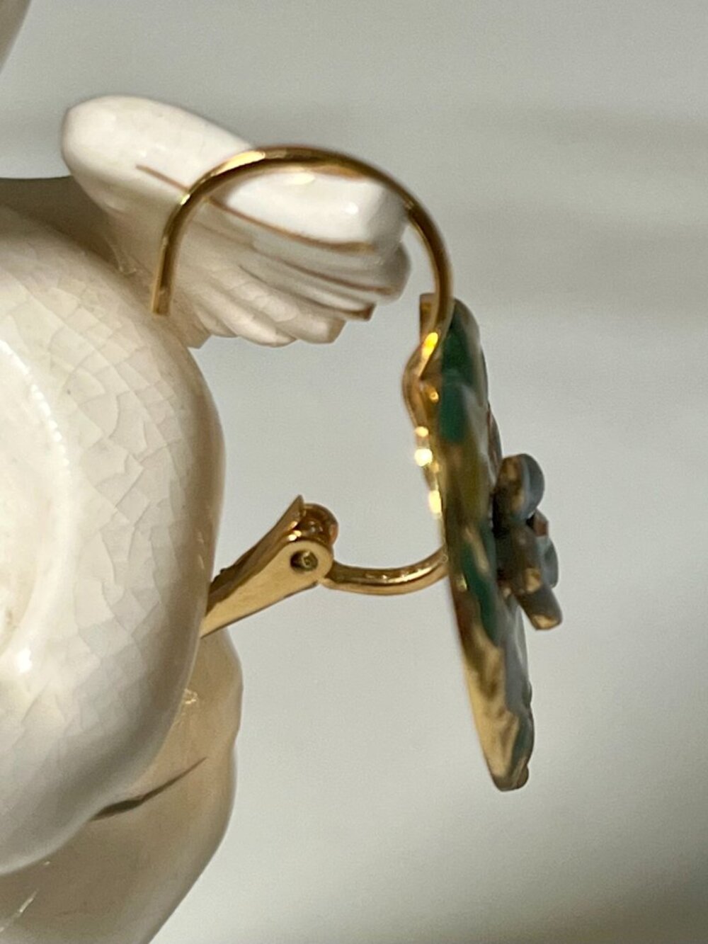 Jewelcraft Coro Vintage Heart Floral Enamel Rhinestone Earrings - Picture 5 of 7